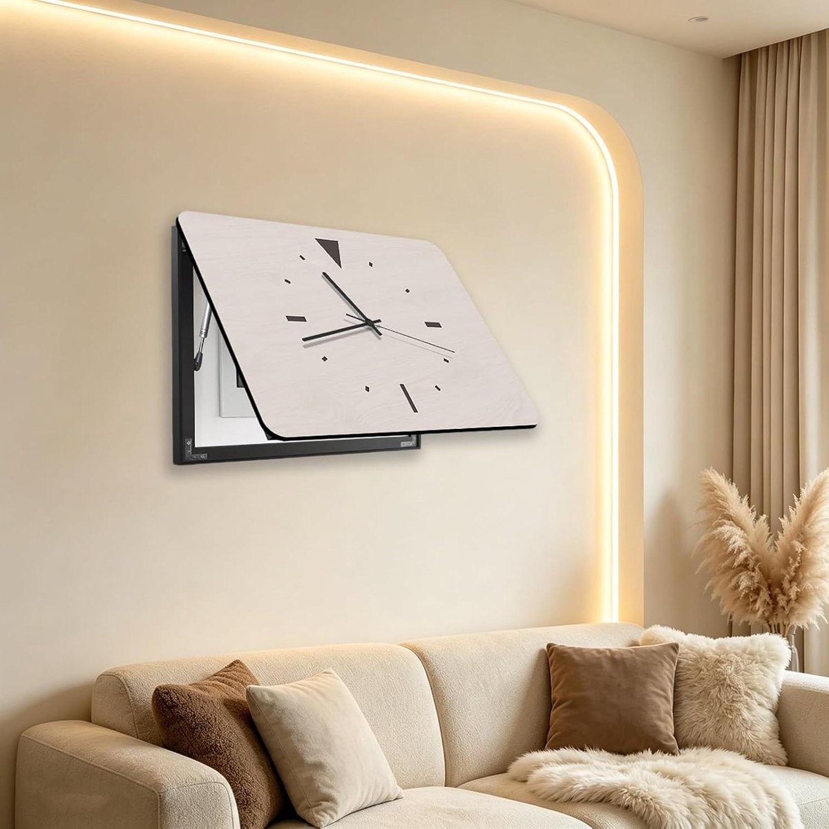 Meterkast Afdekking - Groepenkast Schild - Wand Decoratie - Met Klok - 45 x 35 cm - Beige