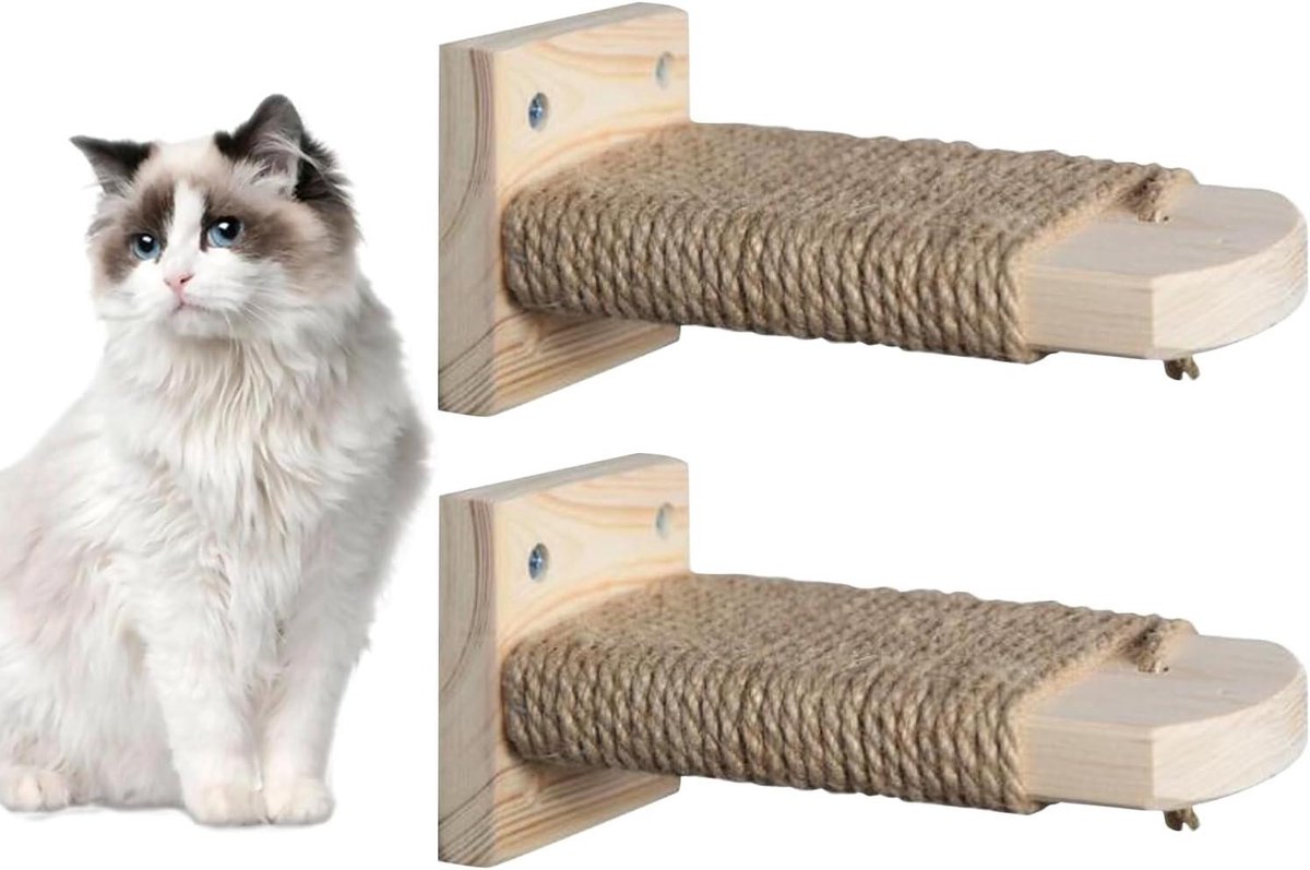 Katten Klimtrap - Houten Treden - Katten Plezier - Ruimtebesparend Ontwerp - 2 Stuks - Houtkleur
