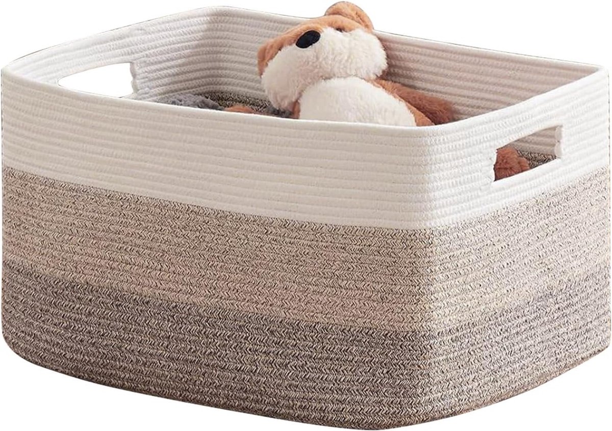 Grote Woven Mand met Handvatten, Scandinavisch Design voor Wasgoed, Speelgoedopslag en Dekens, 55 x 43 x 30 cm, Ideaal voor Woonkamer, Kinderkamer en Slaapkamer Decor