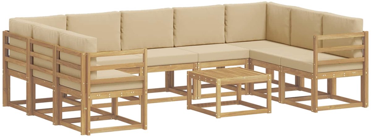 vidaXL Buiten - bank - set - 10 - st - 9-zits - Wit - en - Beige - Polyester Wit en Beige