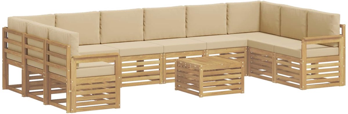 vidaXL Buiten - bank - set - 11 - st - 10-zits - Wit - En - Beige - Polyester Wit en beige