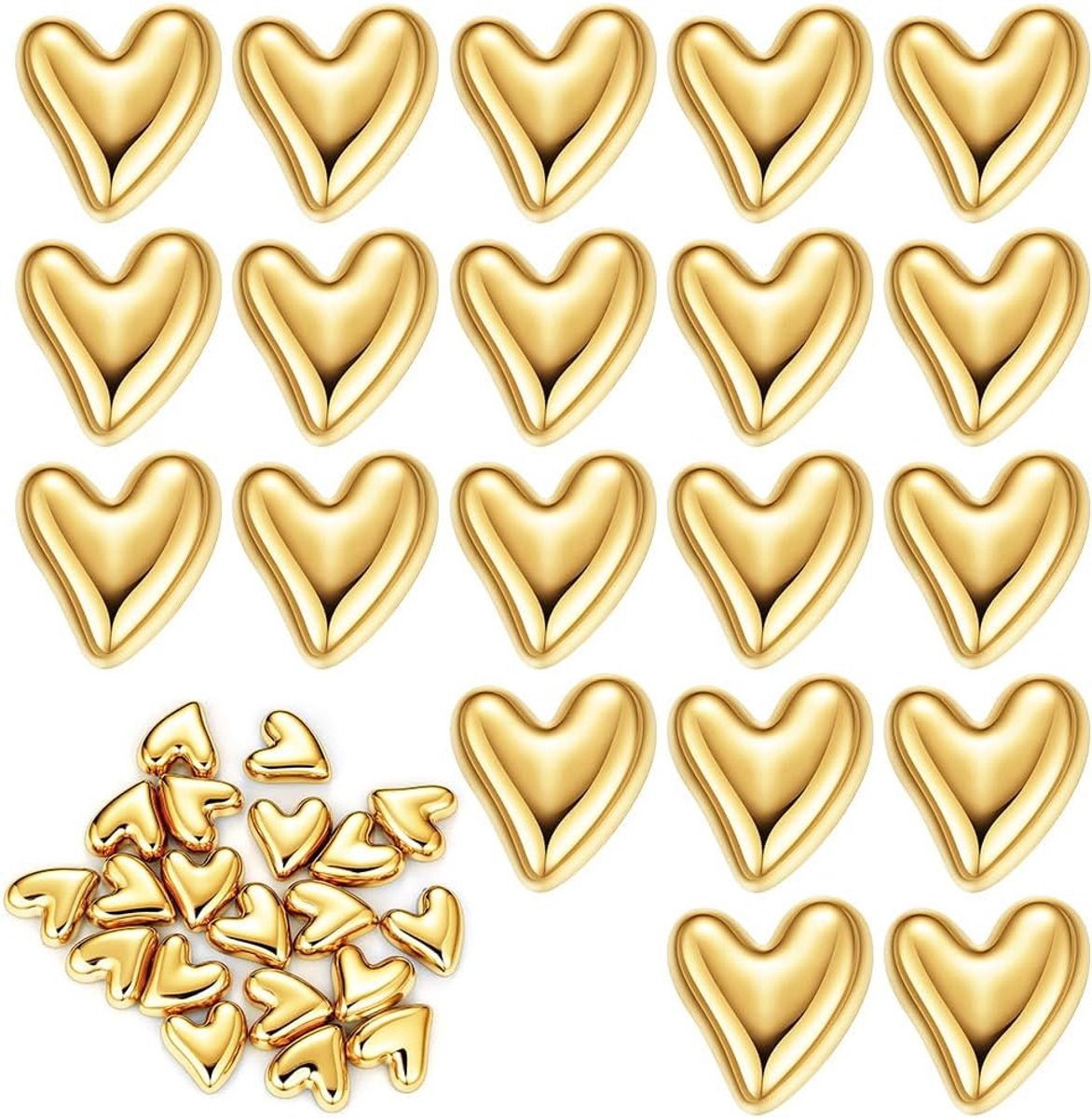 Set van 20 gouden hartvormige koelkastmagneten, decoratieve koelkastmagneten in 3D-vorm, kleine liefdeshartjes, magneten voor koelkast, whiteboard, kast en meer, goudkleurig
