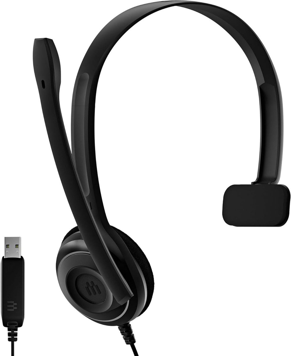 PC Headset - Een Oor Hoofdtelefoon - Online Communicatie - Lichtgewicht Comfort - USB Aansluiting - Zwart