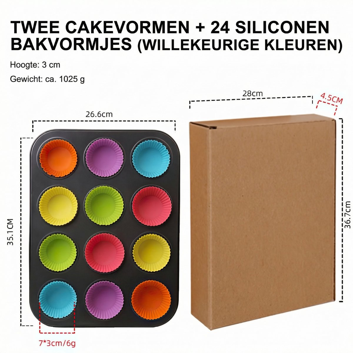 Bakplaat & Muffinvormen - 2x 12-Vaks Ronde Muffin Bakvorm Set|Anti-aanbak Koolstofstaal Bakplaat + 24 Siliconen Cups|Bakken & Dessertvorm – foto 6