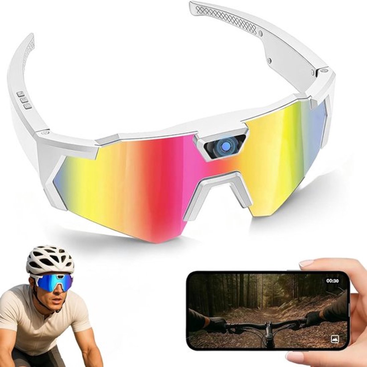 Slimme camerabril, 1080p sportbril met high-definition video-opname, fietszonnebril, draagbare audio en draadloze fotografie en video-opname, unisex (kleur).