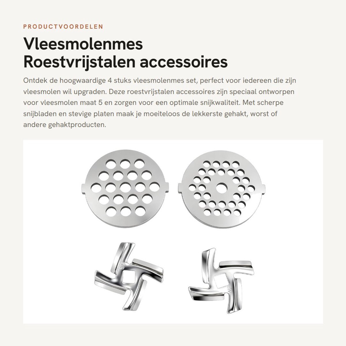 Dailygoods- Vleesmolenmes Set - 2 x Vleesmolen Bladen - 2 x Vleesmolen Messen - Roestvrij Staal - Vervangende Onderdelen - Compatibel met Maat 5 - Vleesmolenbladen