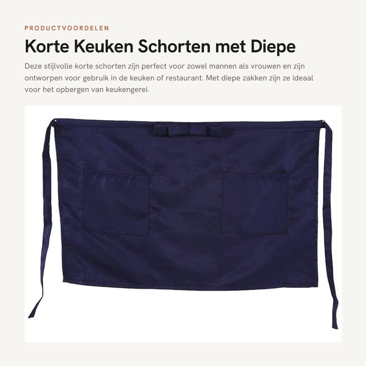Dailygoods- Schort Korte Taille - Keukenschort Heren/Vrouwen - Diepe Zakken - Polyester - 57,5 x 37,5 cm - 100% Nieuw