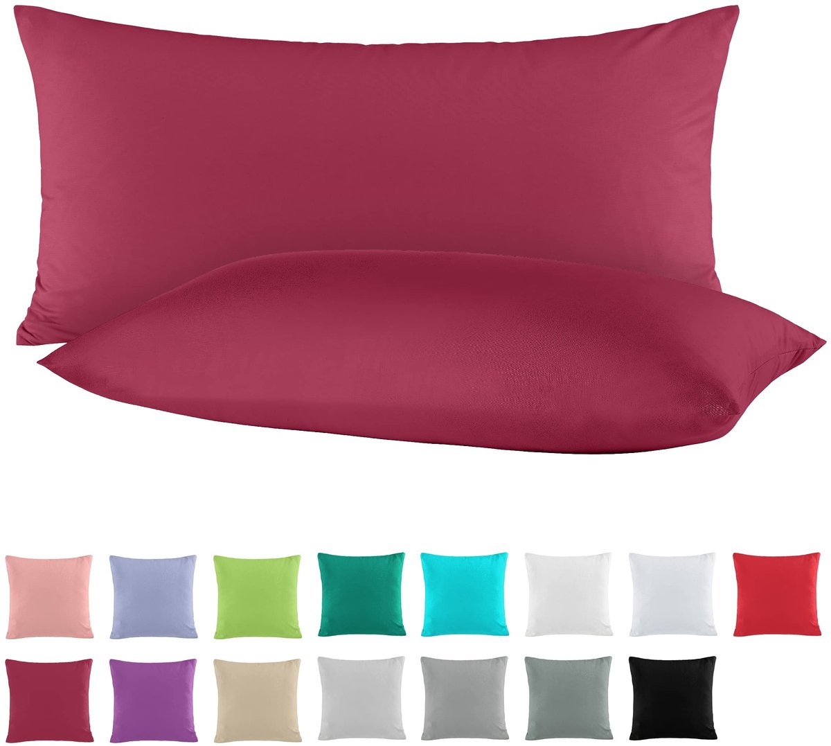 Dailygoods- Kussensloop 40 x 80 cm - Katoen 100% - Set van 2 - Bordeauxdonkerrood - Renforcé - Kussenhoezen - Kussenhoes