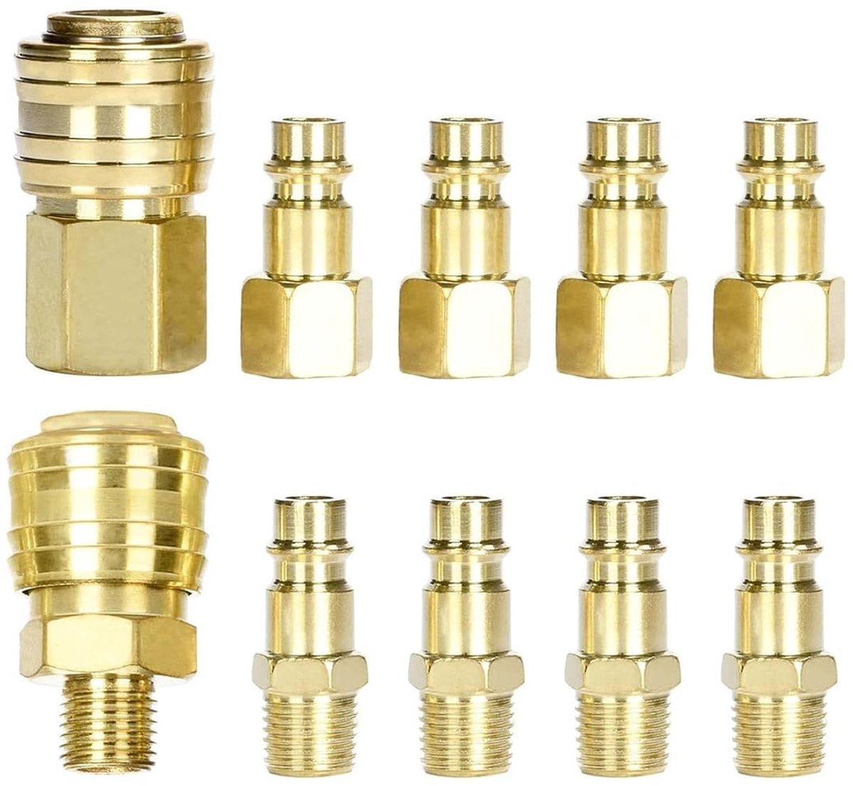 Dailygoods- Persluchtkoppelingsset 10-delig - Snelkoppeling 1/4 inch - Luchtcompressor Fittingen - Accessoires met Ventiel - Binnendraad - Hoogwaardige Afwerking - Luchtkoppeling