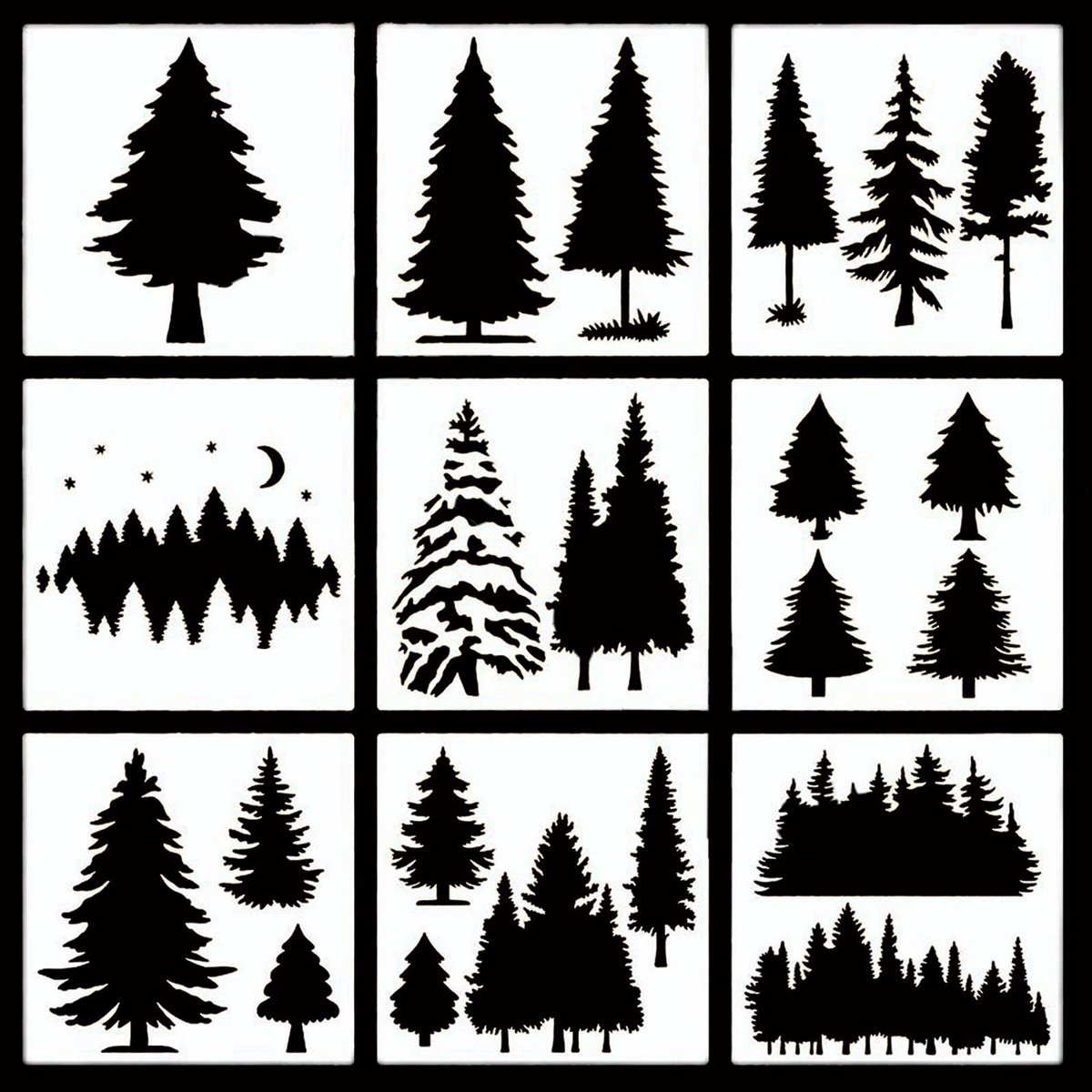 Dailygoods- Sjablonen 9 Stuks Herbruikbaar - Kerstmis Sjablonen - Dennenboom Stencils - Kunst Schilderen - Doe-het-zelf Creaties - Nauwkeurig Lasergesneden