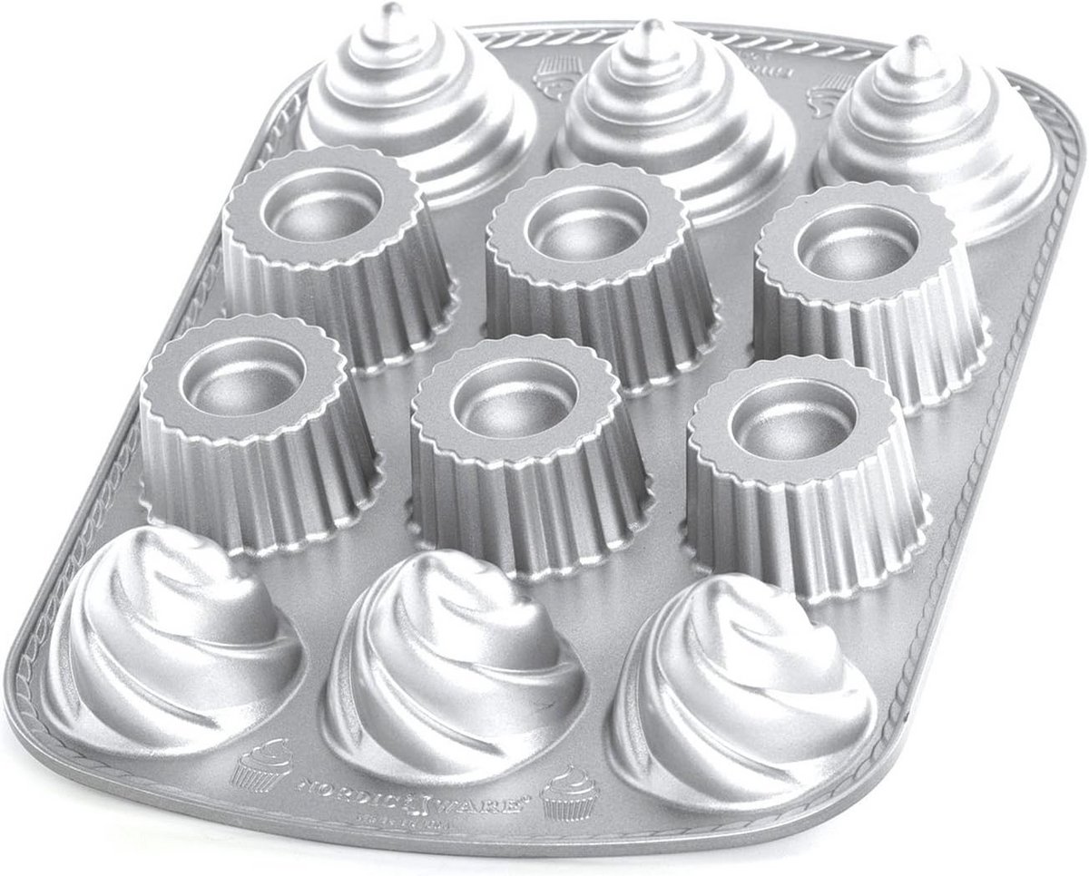 Cupcake Bakvorm - Gevulde Cupcakes - Kinderen Bakken - Gegoten Aluminium - 6 Cupcakes - Grijs