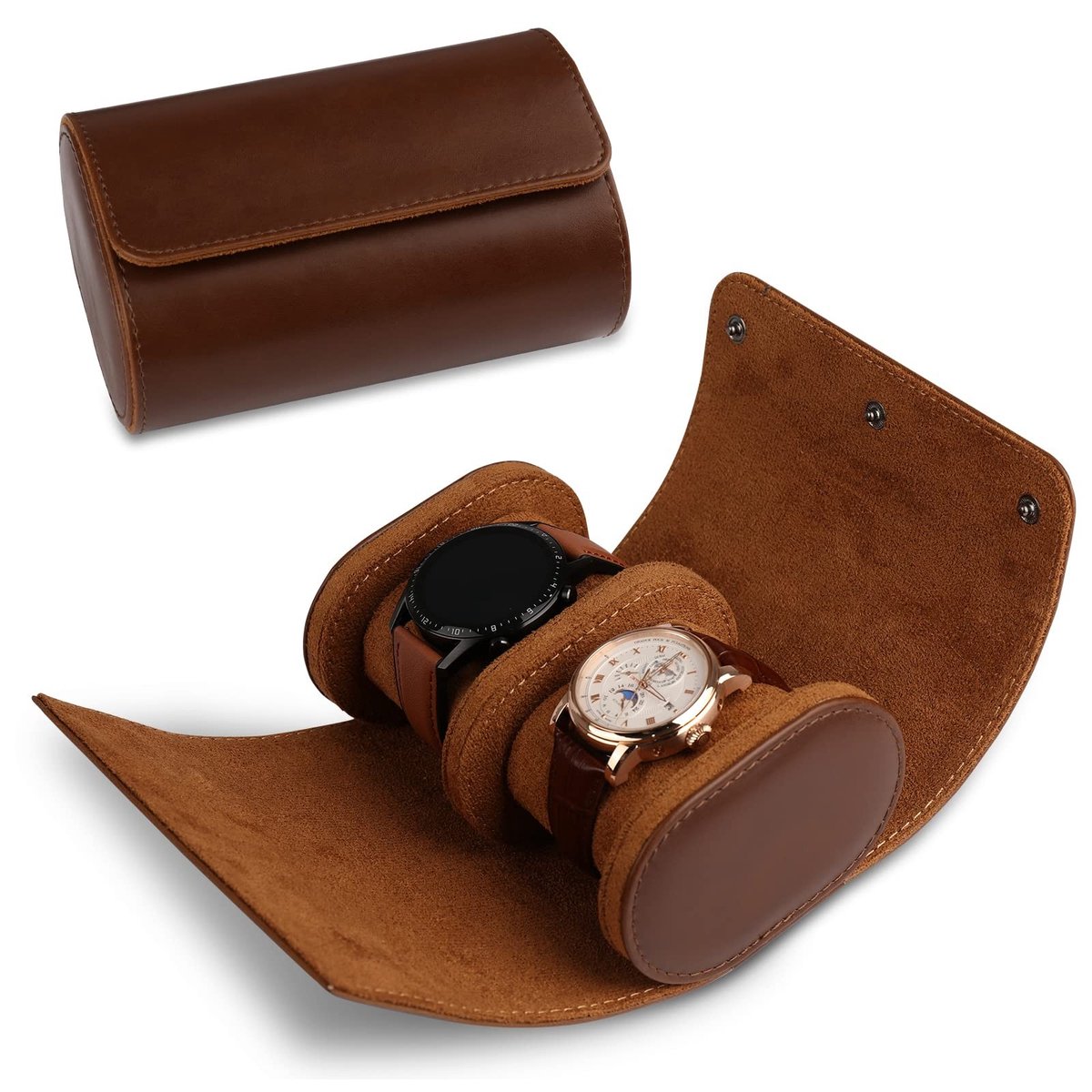 Dailygoods- Horlogedoos met 2 Sleuven - Horlogerol - Reistas - Vintage Horlogebehuizing - Robuuste Sluiting - Zacht Kussen voor Bescherming