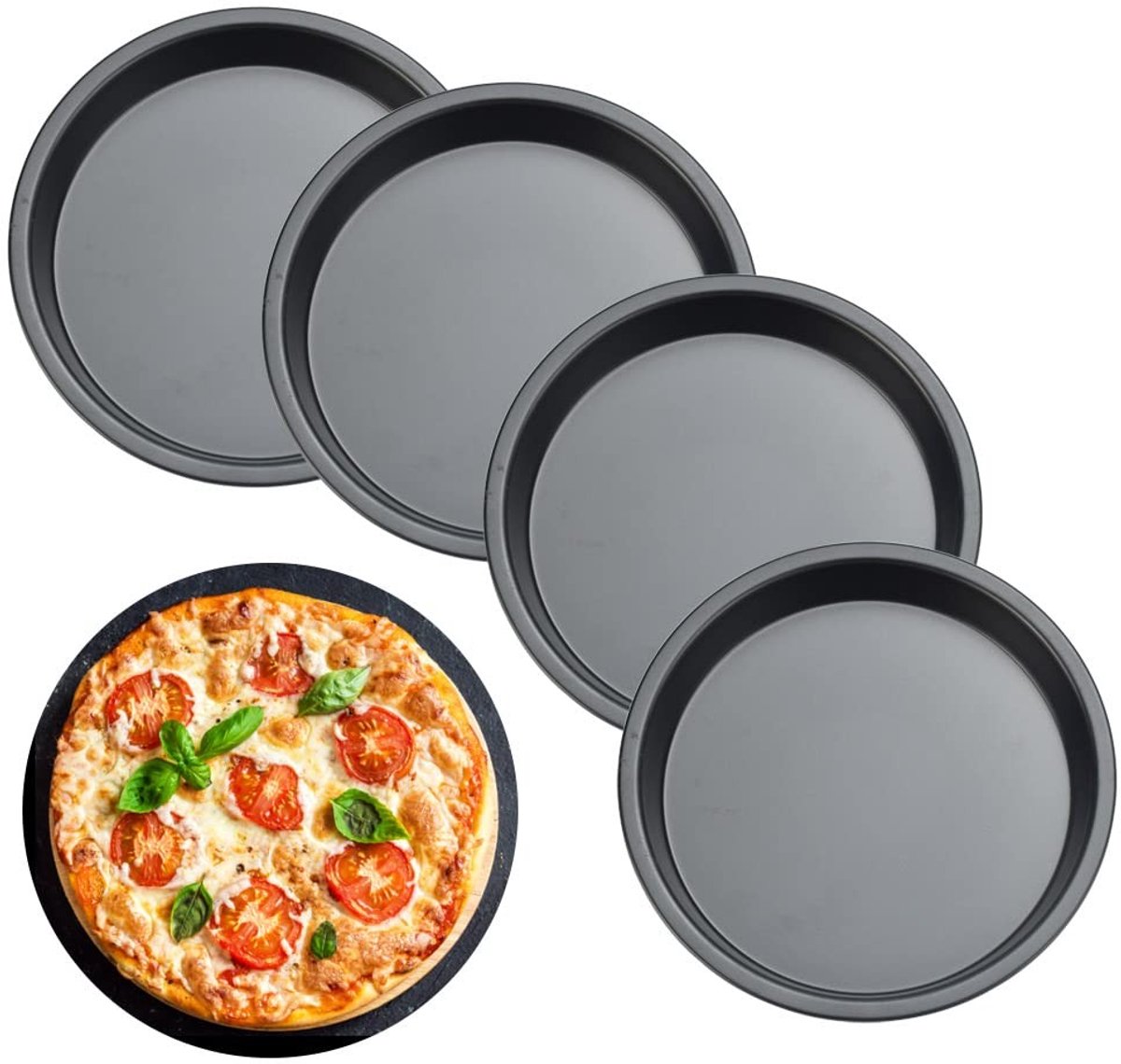 Dailygoods- Taartvorm 15 cm - Ronde Bakplaat - Anti-aanbaklaag - Set van 4 - Koolstofstaal - Geschikt voor Pizza/Cheesecake - Pizzavorm