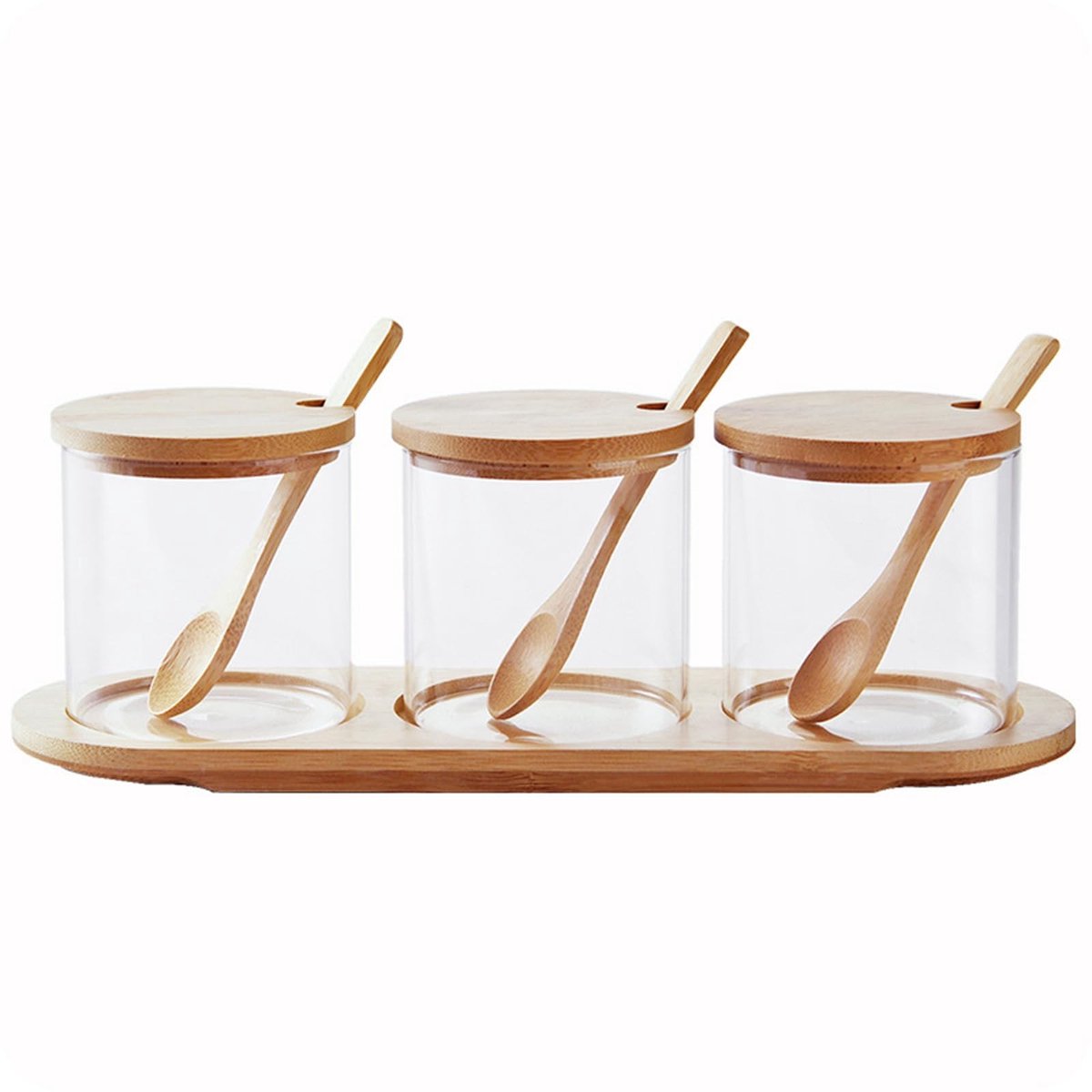Dailygoods- Opslagpot 300ml met Bamboe Deksel - Glazen Pot - Houten Bodem - Afdichting - Geschikt voor Granen/Thee/Koffie/Snoep - Bewaarpot