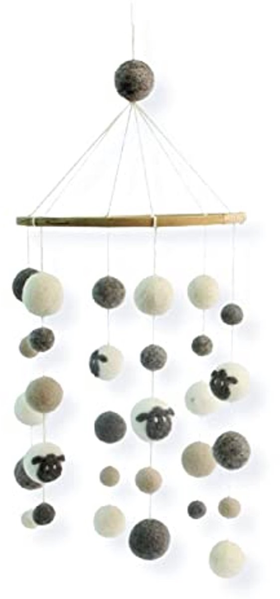 Babymobiel Vilt - Decoratie Kinderkamer - Babykamer Aankleden - Handgemaakt Fairtrade - 20x55 cm - Wolkleuren