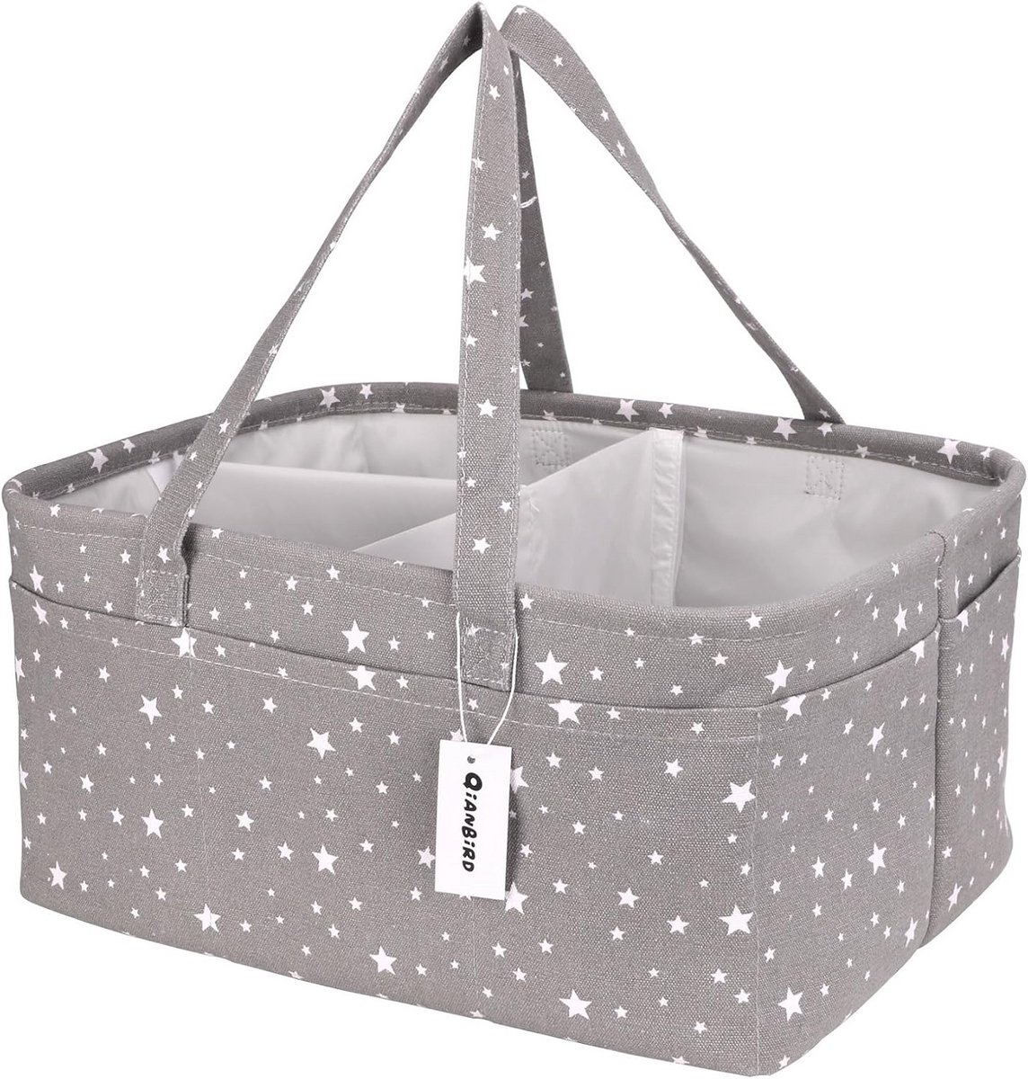 Baby Luier Organizer - Draagbaar Mandje - Babykamer Inrichten - Verwijderbare Divider - XL Formaat - Grijs