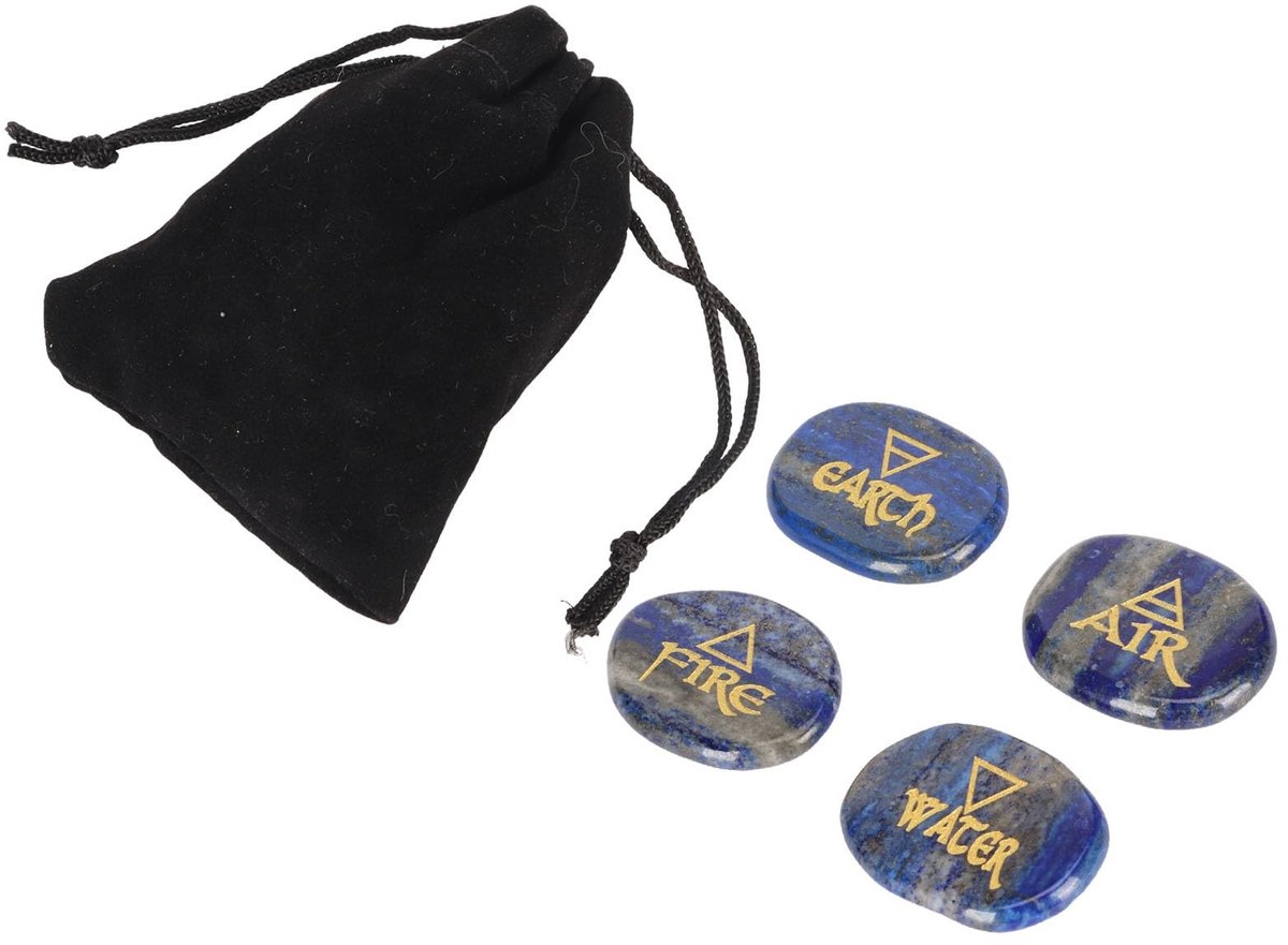 Dailygoods- Reiki Stenen Volledig Gepolijst - Elementen Stenen - Aarde/Lucht/Vuur/Water - Draagbaar voor Meditatie - Angst Relief - Geschikt voor Rituelen - Runenstenen