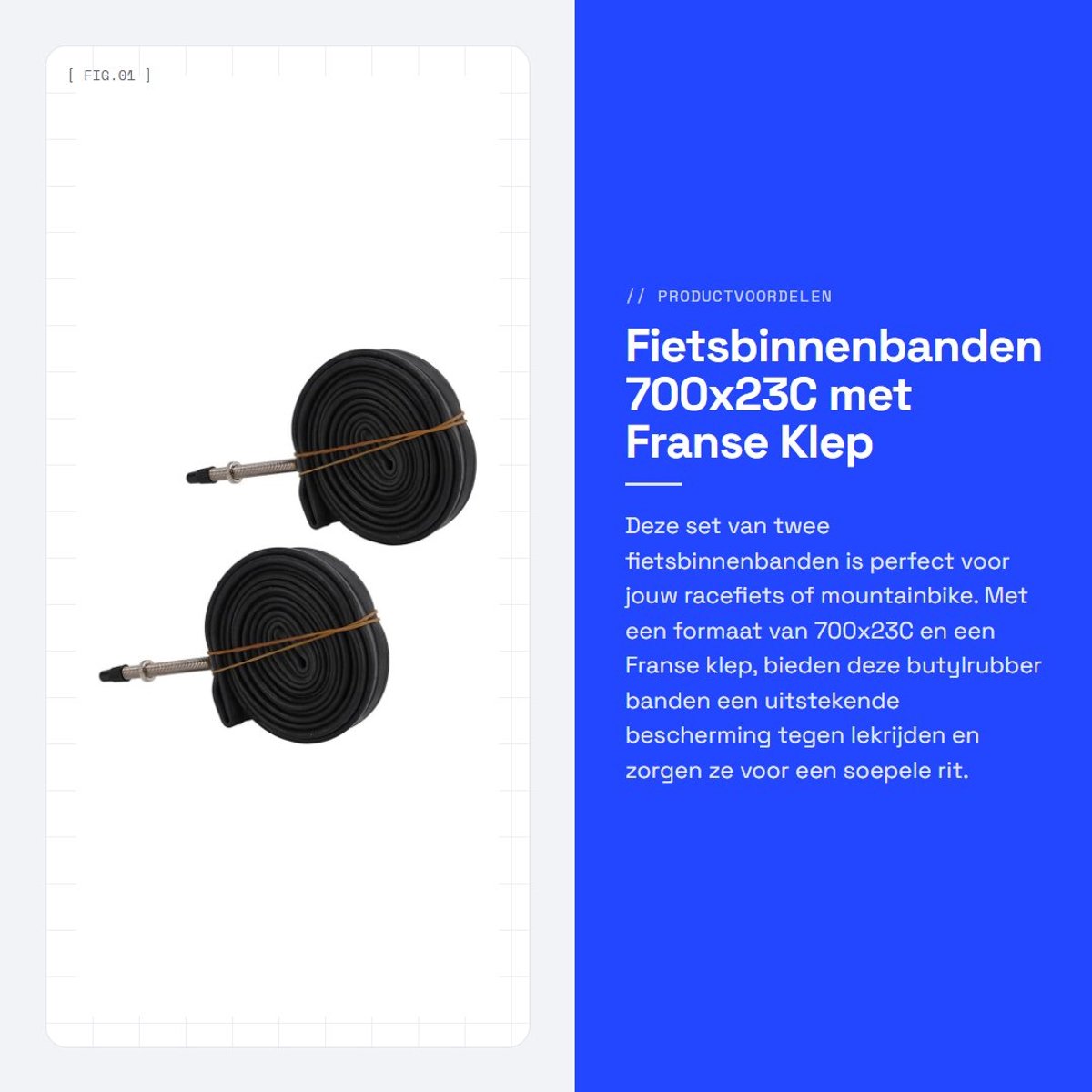 Dailygoods- Fietsbinnenbanden 700x23C - Butylrubber - Franse klep 48/60 mm - Set van 2 - Voor MTB/racefiets - Schokbestendig en comfortabel rijden - Buitenband