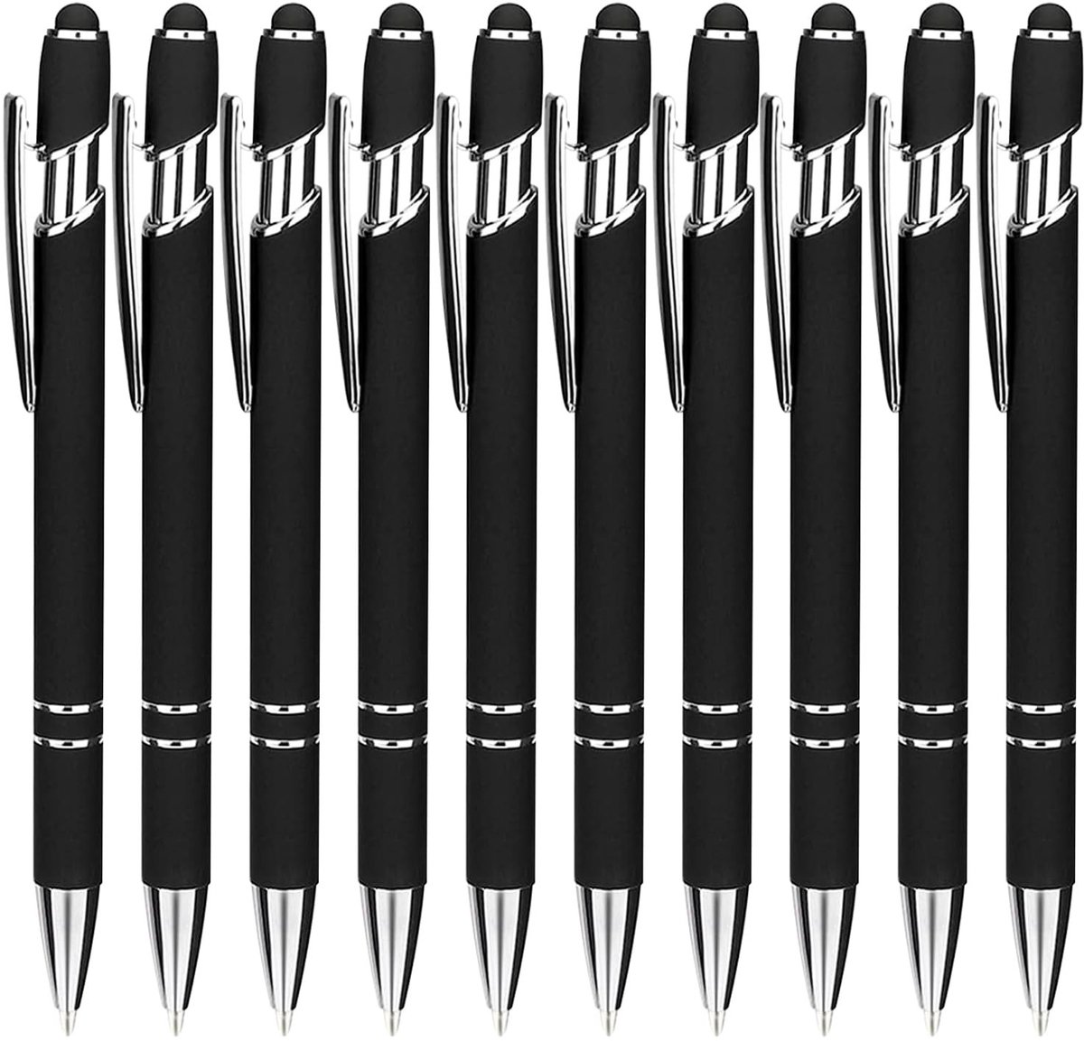 Dailygoods- Balpen 10 Stuks - Touchpen - Antislip Gripzone - Metalen Set - Zwart - Lijndikte 1,0 mm - Zakclip - Schrijfgerei