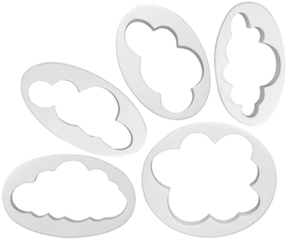 Dailygoods- Uitsteekvormpjes 5 Stuks - Wolkenvorm - Fondant Snijders - Koekjesvormpjes - Bakgereedschap - Voedingsveilig Plastic