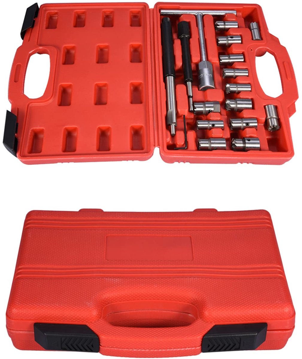 Dailygoods- Dieselinjectorstoelsnijderset 17-delig - Universele Autogaragegereedschapsset - Koolstofverwijderaar - Opbergkoffer - Professioneel gereedschap - Meerdere maten en typen - Injector Gereedschapset
