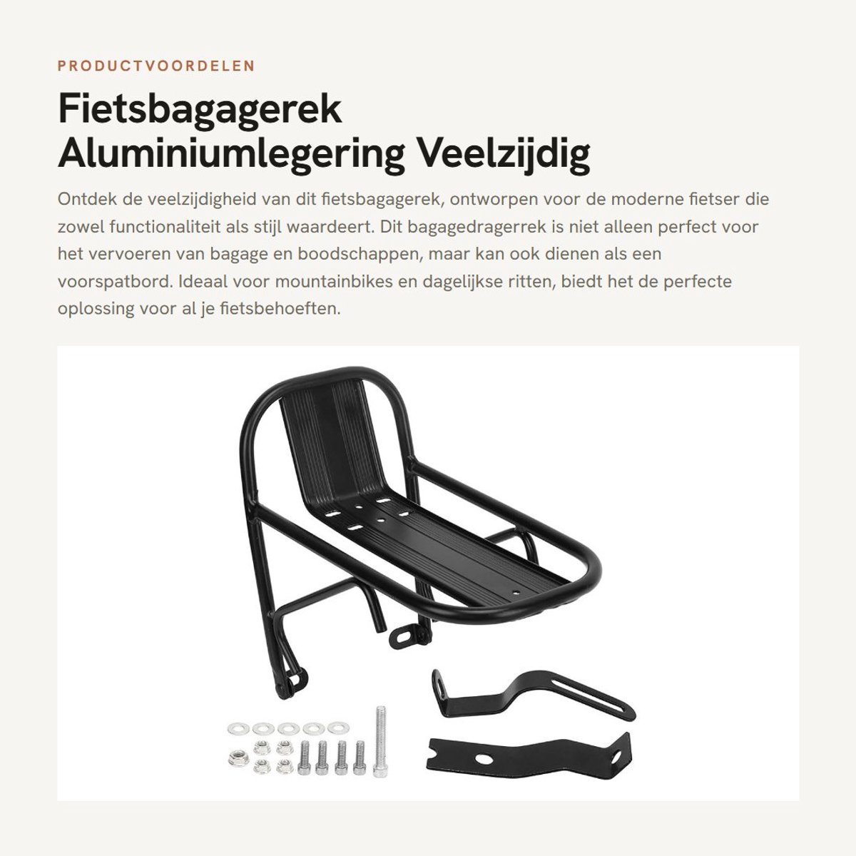 Dailygoods- Fietsbagagerek Aluminiumlegering - Voordrager Fiets - Bagagedrager - Voordrager Elektrische Fiets - Voordrager Mountainbike - Stevig en Duurzaam