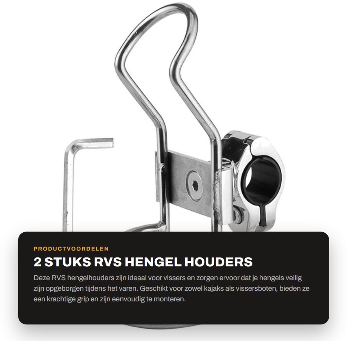Dailygoods- Hengelhouder RVS - Hengelsteun - Klem op Staaf - Gemonteerde Houder - Voor Vissersboot/Kajak - 26mm/32mm - Vishouder