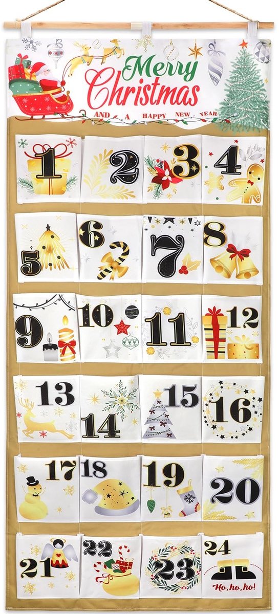 Dailygoods- Adventskalender 2025 - Herbruikbare Stoffen - 24 Zakken - Aftelkalender Kerstmis - Decoratie voor Muur - Vleugje Warmte