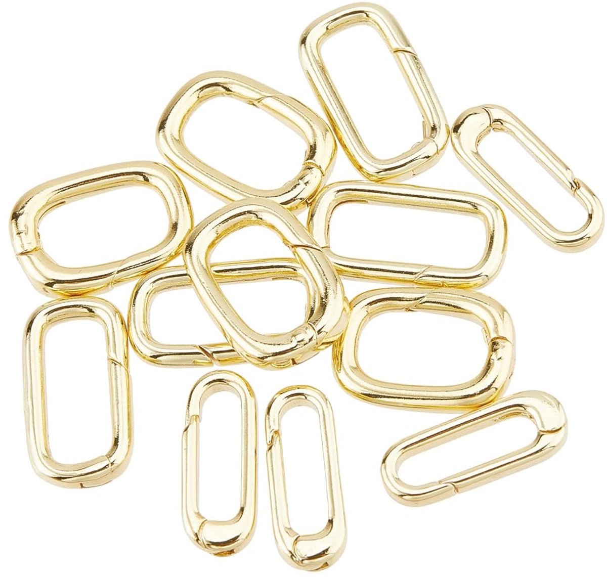 Dailygoods- Veerdeurringen 12 Stuks - Rechthoekige Veerdeursluitingen - Messing 18K Verguld - Sleutelhanger Karabijnsluiting - Connectoren voor Sleutels/Tassen - Doe-Het-Zelf Knutselaccessoires