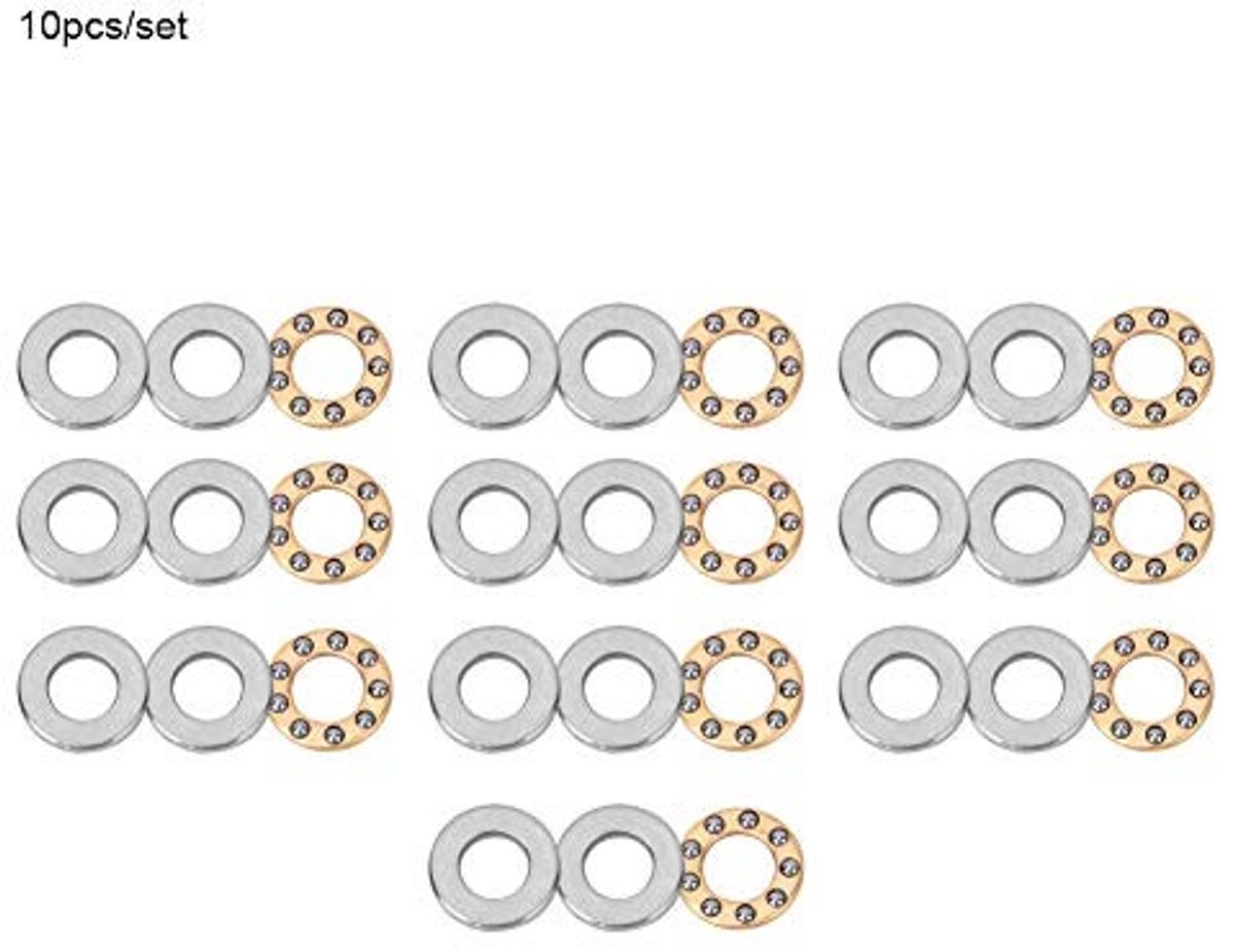 Dailygoods- Thrust Ball Bearing Set - 10 Stuks - Kogellagers - Hoge Precisie - Staal - Geschikt voor Machinebouw - Laag Wrijving - Kogellager