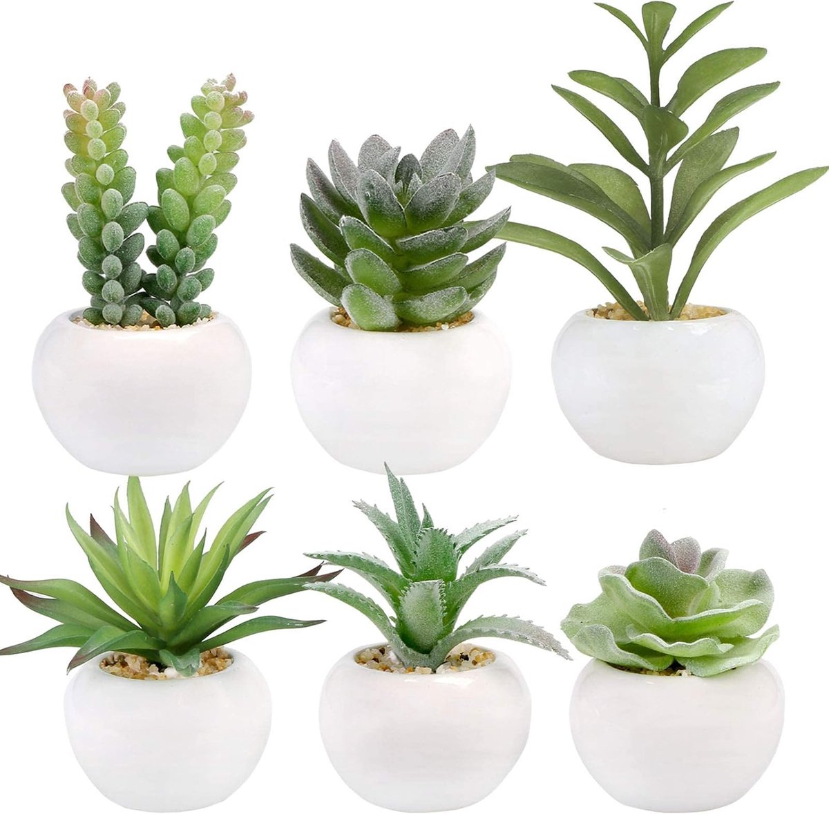Kunstplanten Set - Nep Vetplanten - Woondecoratie - Keramische Potten - 6 Stuks - Wit