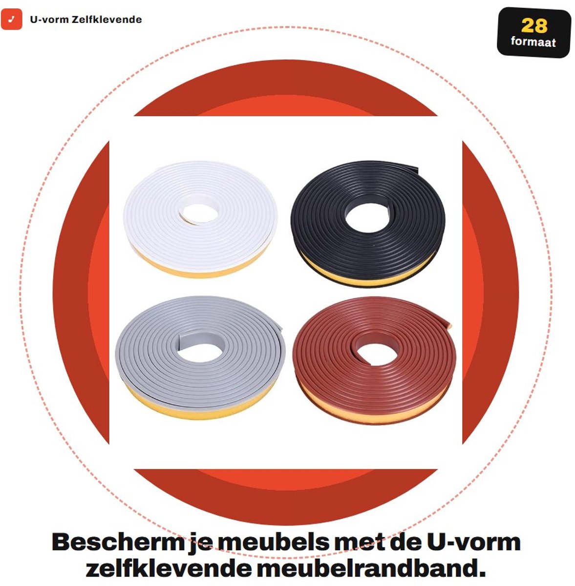 Dailygoods- Meubelrandband U-vorm - 5 meter - Flexibel - TPE - Stootrand - Randbescherming Rubber - Opvouwbaar