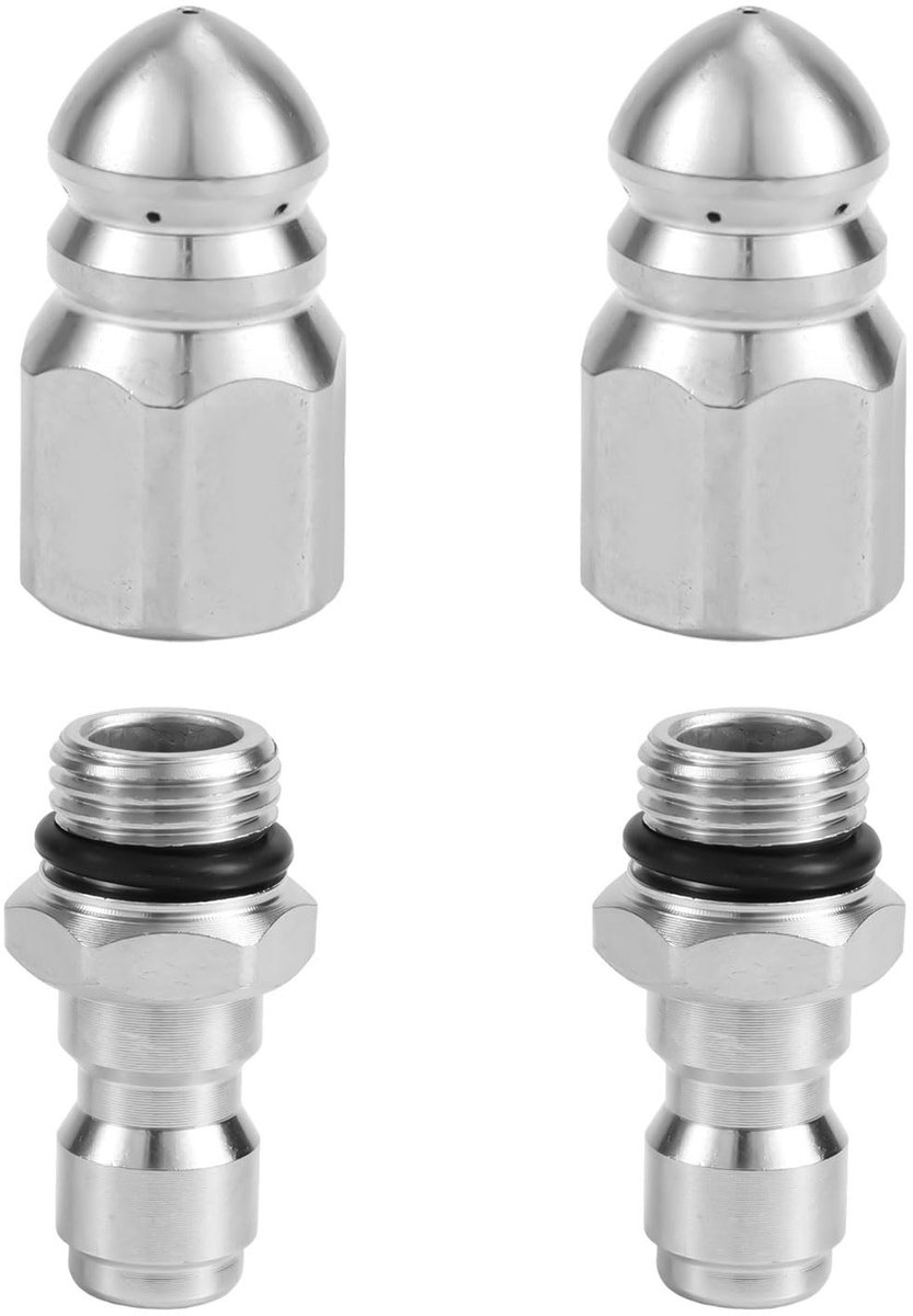 Dailygoods- Rioolsproeier - 4 Stuks - Roestvrij Staal - 5000 PSI - 1/4" NPT Snelkoppeling - Reinigingsgereedschap - Afmetingen: 3,2 x 1,7 cm - Afvoerreiniger
