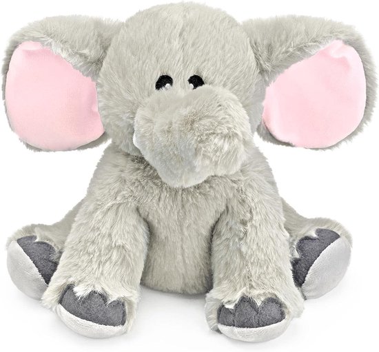 Speelgoedolifant - Pluche dier - Knuffelen en opwarmen - Magnetronbestendig - 21 x 23 x 17 cm - Grijs — afbeelding 5