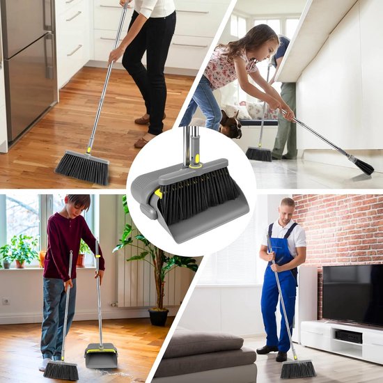 Inklapbare Veegset - Broom Dustpan - Huishoudelijk Werk - 180° Draaibare Kop - Verstelbare Steel - Grijs — afbeelding 3