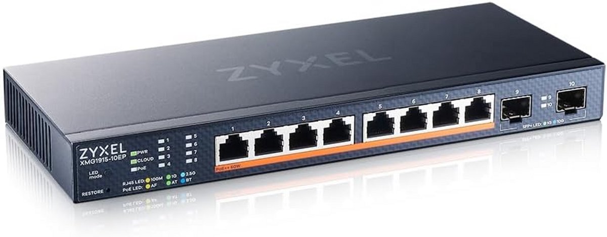 Netwerk Switch - Ethernet Hub - Netwerk Uitbreiding - 8x PoE++ poorten - 10 poorten - Zwart