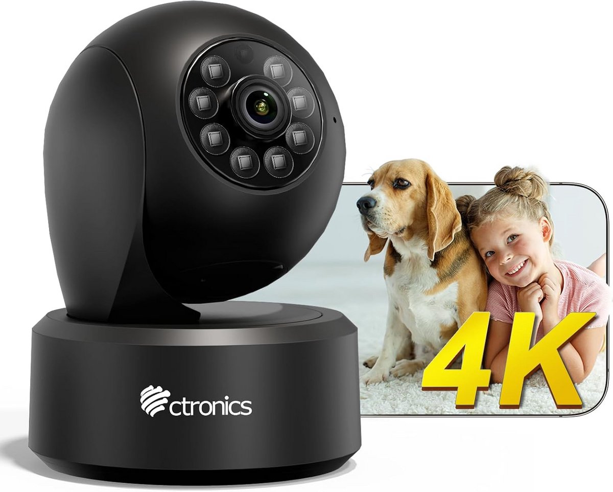 4K Beveiligingscamera - Binnencamera Tracking - Huis Bewaken - AI Persoon Herkenning - 256 GB Opslag - Wit
