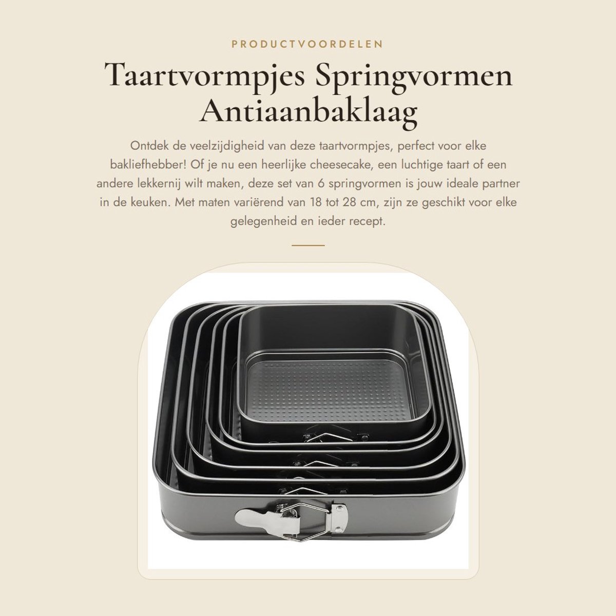 Dailygoods- Taartvormpjes 6 Stuks - Springvorm - Vierkante Cheesecake Bakvorm - Antiaanbaklaag - Metalen Cakevorm - 18/20/22/24/26/28 cm