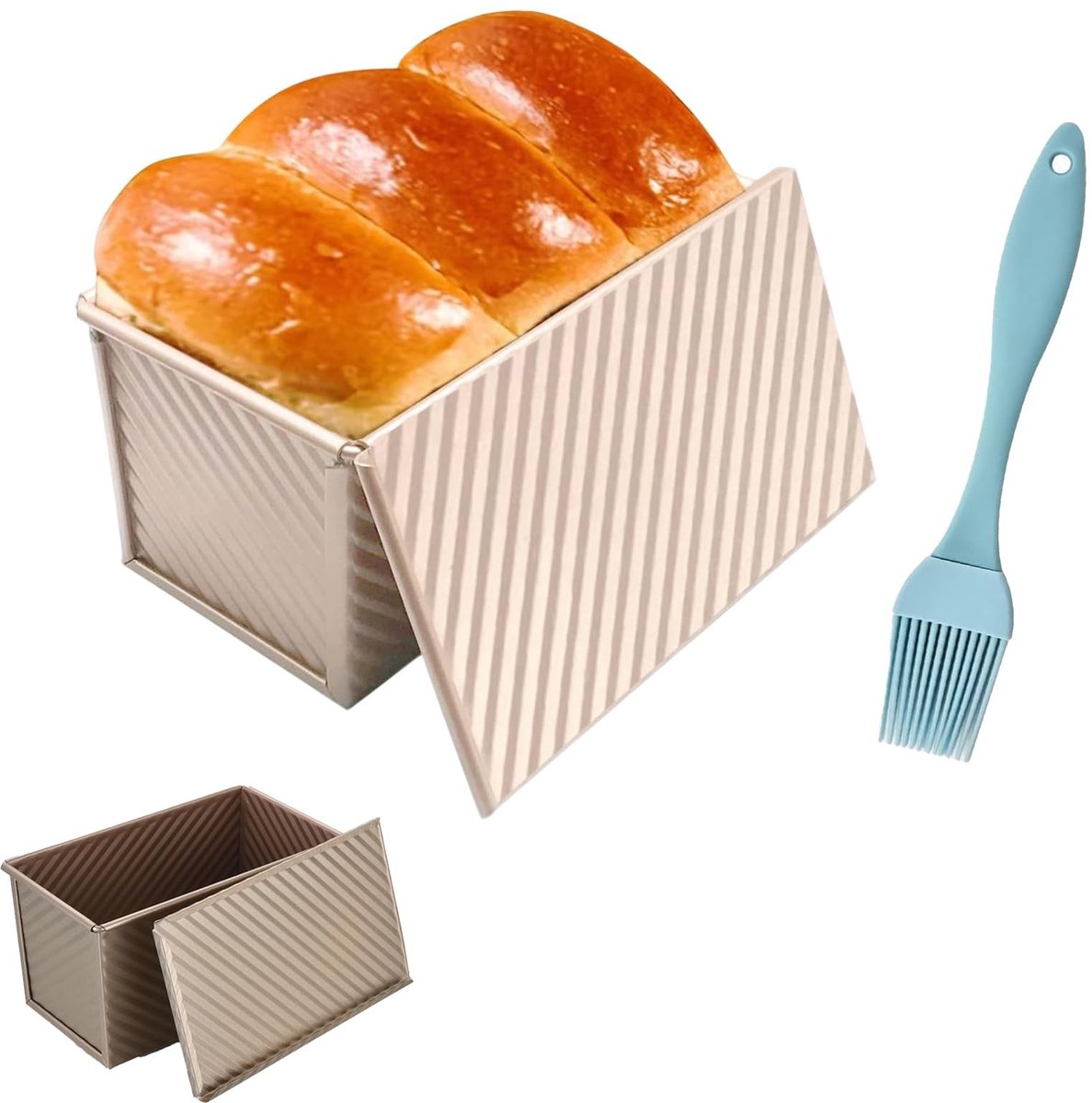 Dailygoods- Broodbakvorm Klein - Broodbakvorm met Deksel - Bakvorm voor Brood/Cake - Siliconen Kwast Inclusief - Gemakkelijk Op te Bergen - Ruimtebesparend