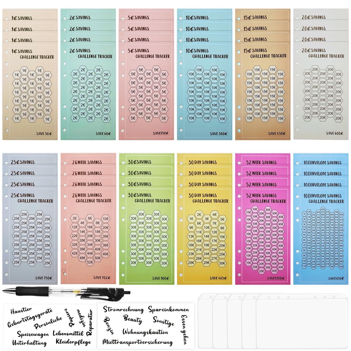 Dailygoods- Budgetbinder A6 - Geldbesparende Uitdaging Tracker - Sparchallenge - Budgetplanner - 48 Vellen - Premium Hout - Spaarplanner
