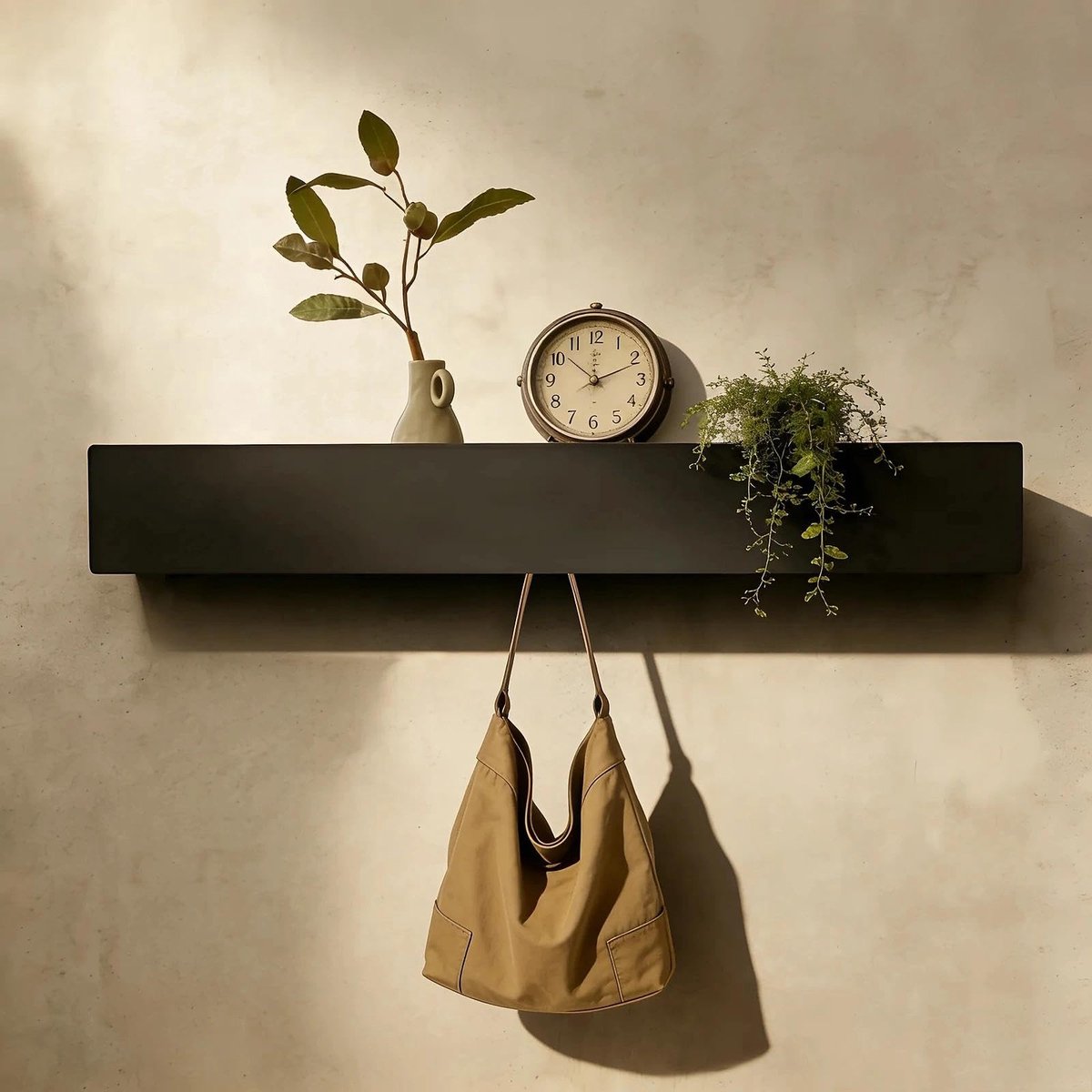 Dailygoods- Sleutelrek Modern - Wandmontage - Kapstok met Plank - Verborgen Haken - Zwart - Eenvoudige Montage