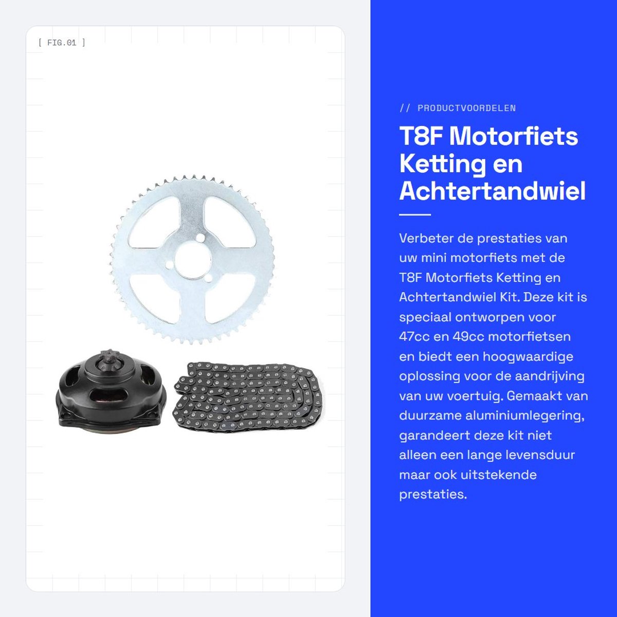Dailygoods- Motor Ketting Set - Achtertandwiel - Versnellingsbak - Mini-Motorfiets - Aluminiumlegering - Hoogwaardige Kwaliteit