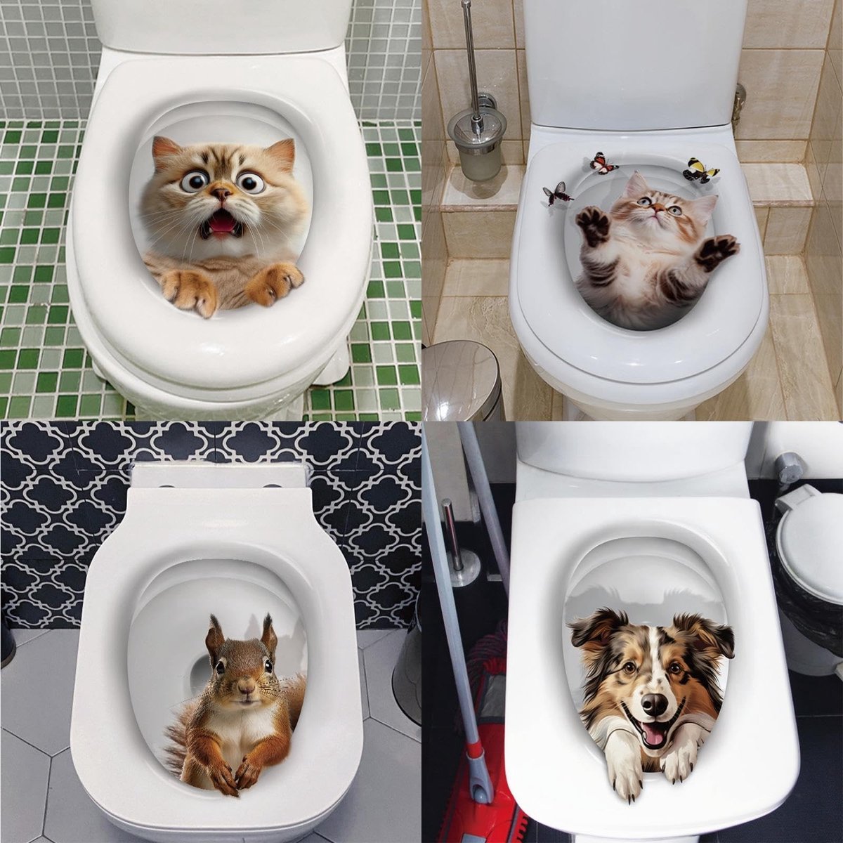 Dailygoods- Toiletstickers 6-delige set - Dieren muurstickers - Zelfklevende stickers - Eco-vriendelijk PVC - Herbruikbaar - Schattige ontwerpen - Muursticker