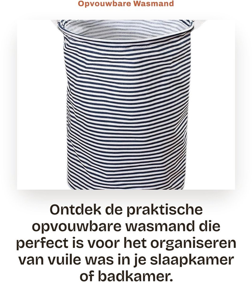 Dailygoods- Wasmand 35 x 45 cm - Opvouwbaar - Waterdicht - Ruimtebesparend - Handgrepen - Blauwe Strepen - Opbergmand