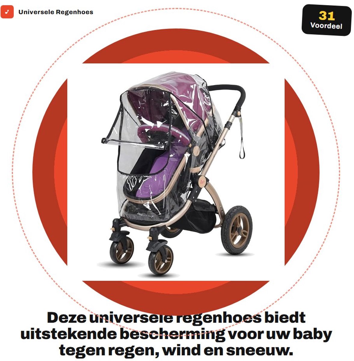 Dailygoods- Regenhoes Universeel - Waterdichte Kinderwagen Bescherming - Opvouwbaar - PVC Transparant - Ritssluiting Venster - Afmetingen 55 x 75 x 40 cm - Kinderwagenhoes