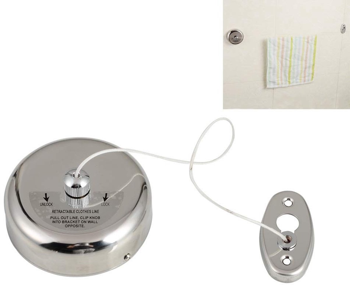 Dailygoods- Waslijn Uittrekbaar 2,8 m - Nylon Draad - 304 Roestvrij Staal - Geschikt voor Badkamer/Balkon - Eenvoudig te Installeren - 3 kg Draagkracht - Waslijnhouder