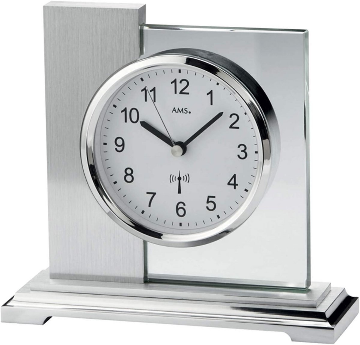 Bureauklok - Tafelklok Kastklok - Tijdweergave - Radio gestuurde beweging - 17 cm - Zilver