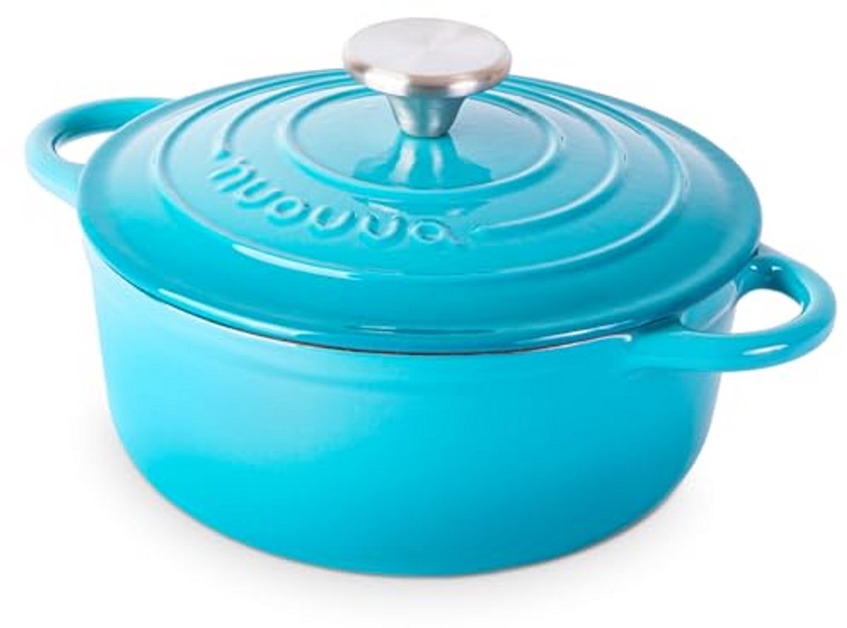 Gietijzeren Pot Braadpan Deksel Langzaam Koken Geëmailleerde Binnenkant 2 Liter Blauw