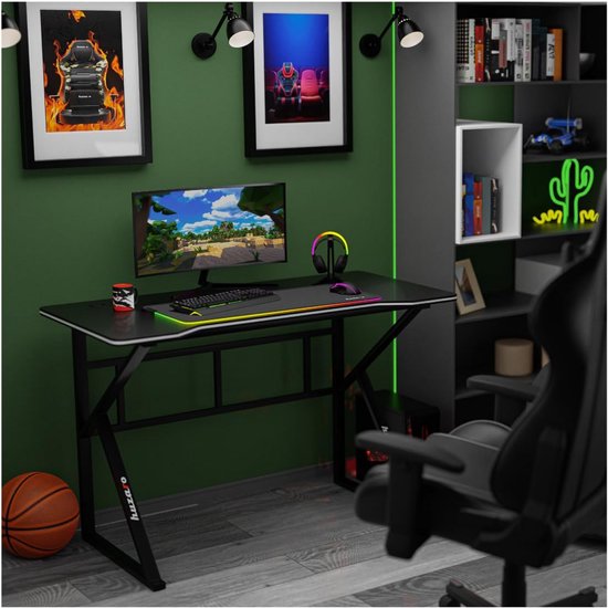 Gaming Bureau - Werkplek Bureau - Productief Werken - Dubbele Kabeldoorvoer - 120x60 cm - Zwart — afbeelding 2