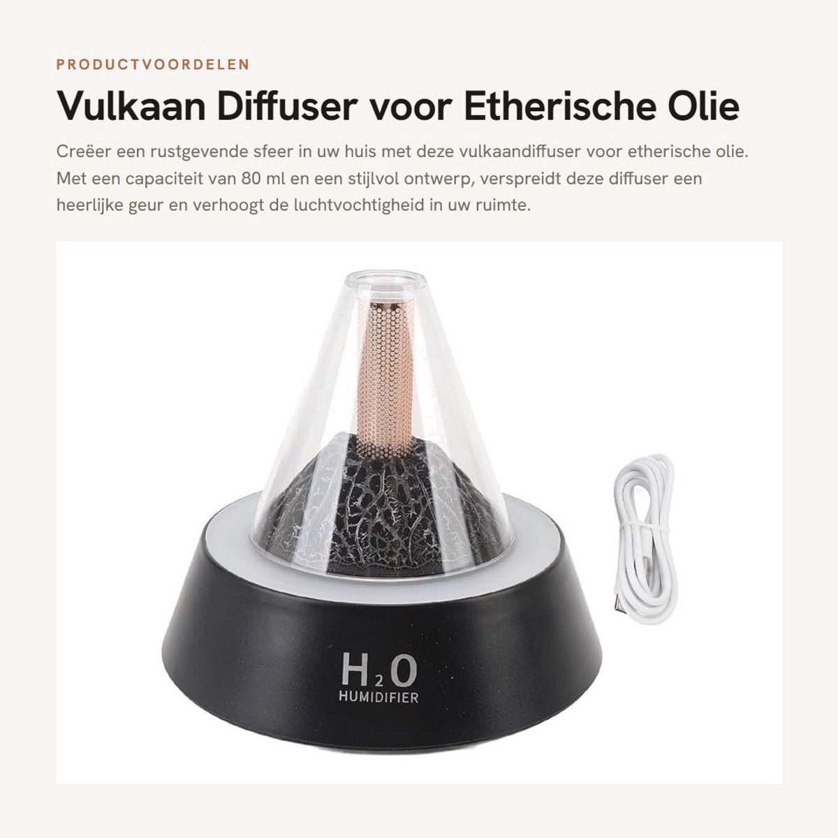 Dailygoods- Diffuser 80 ml - Vulkaandiffuser - Etherische Olie - Aromatherapie - Luchtbevochtiger - Warm Licht RGB - ABS Materiaal